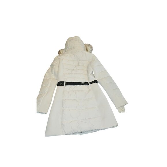 Michael Kors Women's White Winter Zipper BELT Puffer Hooded Coat Jacket Small - Picture 2 of 16